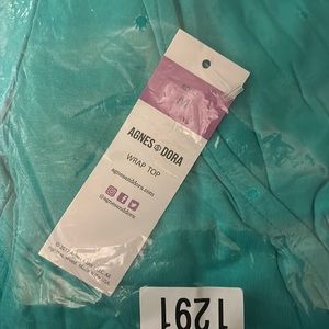 Agnes and Dora crop wrap top. Aqua green. Medium.